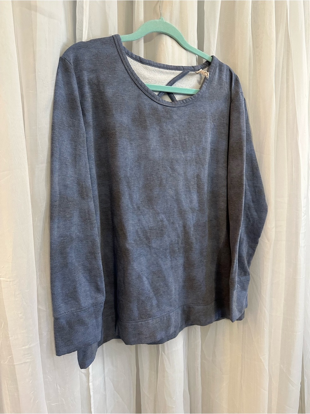 Fit 4 All Women’s Crewneck Sweatshirt in Slate Blue w/  teardrop opening in back